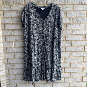 J. Jill Short Sleeve V-Neck Button Up Floral Tiered Dress Women's Size XL